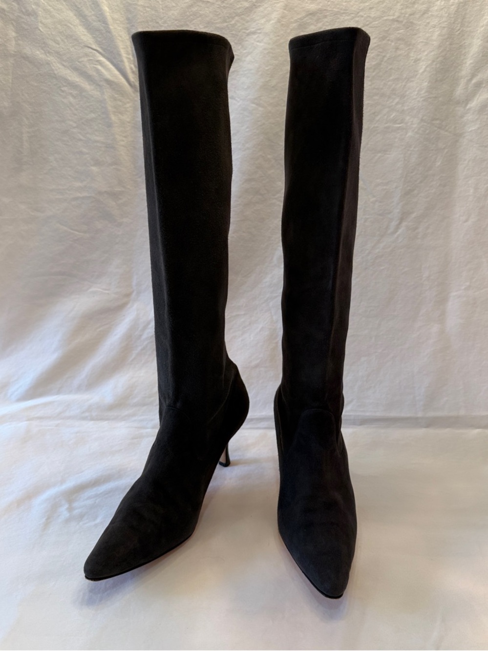 Manolo Blahnik Over-the-Knee Black/Charcoal Grey Suede Pointed Toe Boots